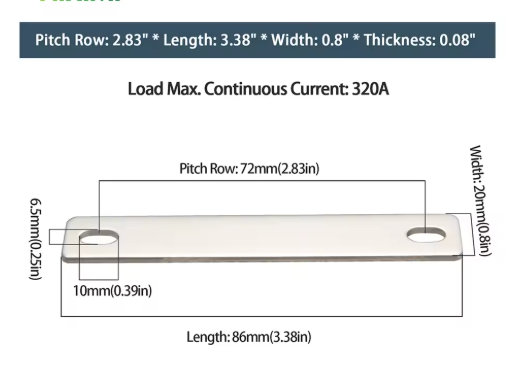Copper busbar for LiFePo4 cells