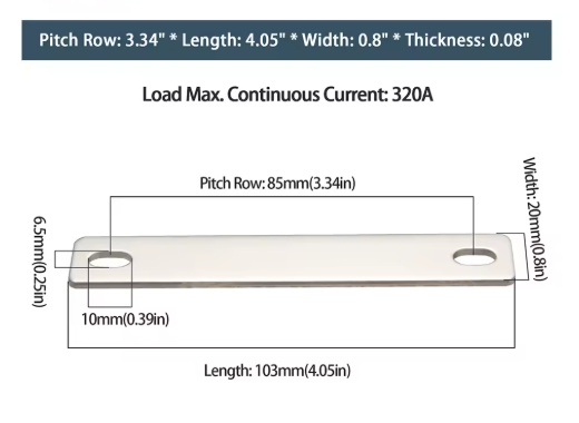 Copper busbar for LiFePo4 cells